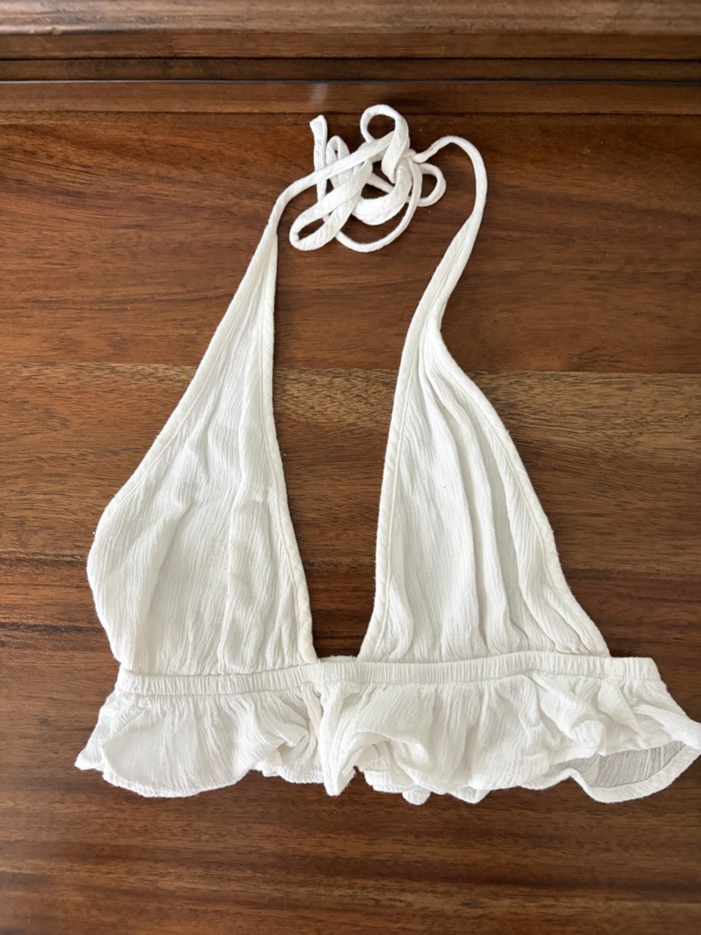 White Ruffled Halter Bikini Top